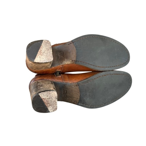 Frye Addie Double Zip Moto Ankle Boot Cognac Distressed Leather Size 9 NICE! - Picture 7 of 16